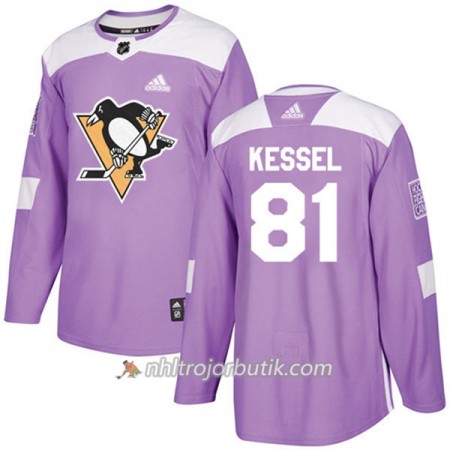 Män Ishockey Pittsburgh Penguins Tröja Phil Kessel 81 Adidas 2017-2018 Lila Fights Cancer Practice Authentic
